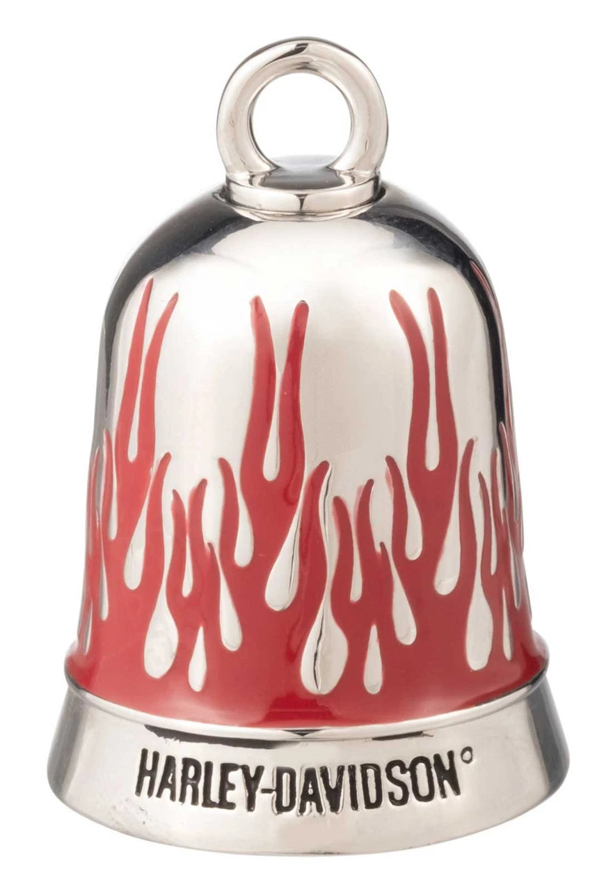 Harley-Davidson® H-D Script Logo With Red Flames Ride Bell With Tie, Silver