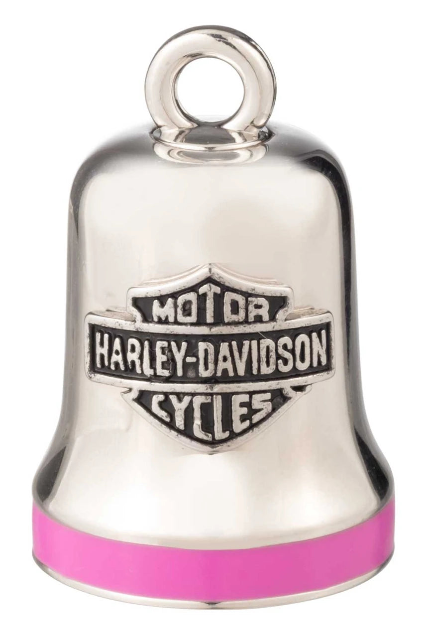 Harley-Davidson® Engraved Bar & Shield Logo Ride Bell With Pink Boarder, Silver