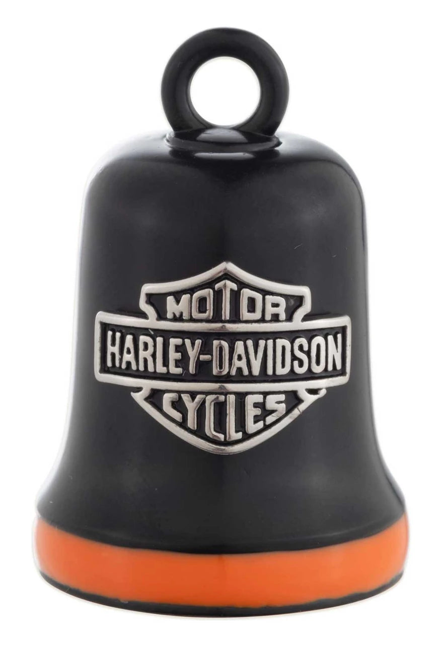 Harley-Davidson® Engraved Bar & Shield Logo Ride Bell w/ Orange Accents, Black