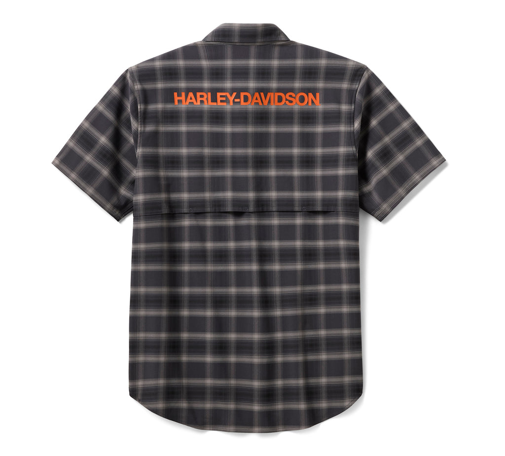 Men's H-D TECH Vented Stretch Comfort Shirt - Plaid - Asphalt & Harley Black