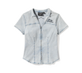 Women's Essential Bling Chambray Short Sleeve Zip Front Shirt