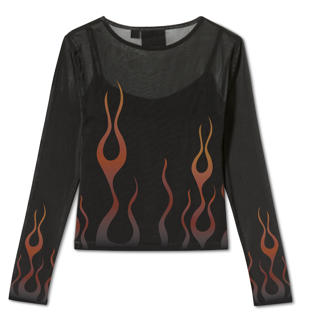 Women's Flames For Days Mesh Top - Harley Black