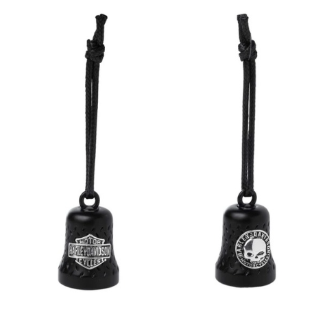 Harley-Davidson® HD Engraved Silver Willie G Skull Logo Ride Bell With Tie, Black