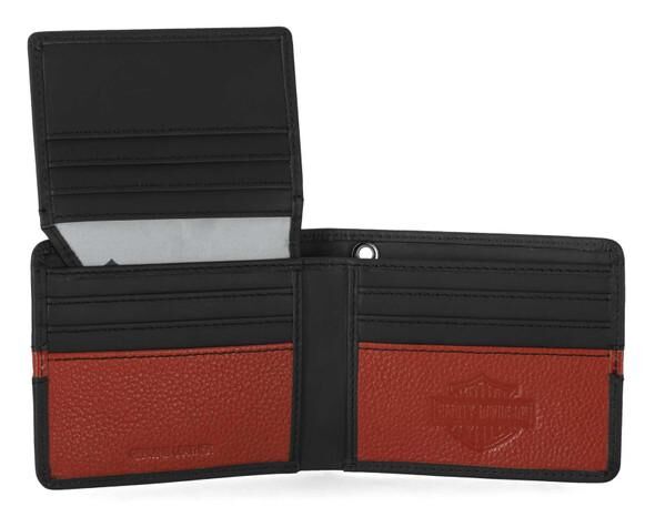 Harley-Davidson Men's H-D Center Block Passcase Bi-Fold Leather Wallet, Black