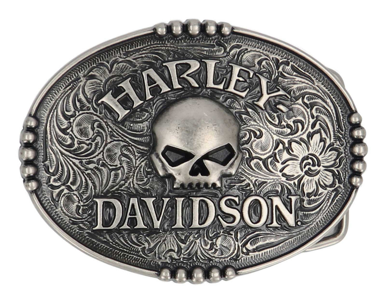 Men's Raised Willie G Skull Logo Belt Buckle, Nickel Finish
