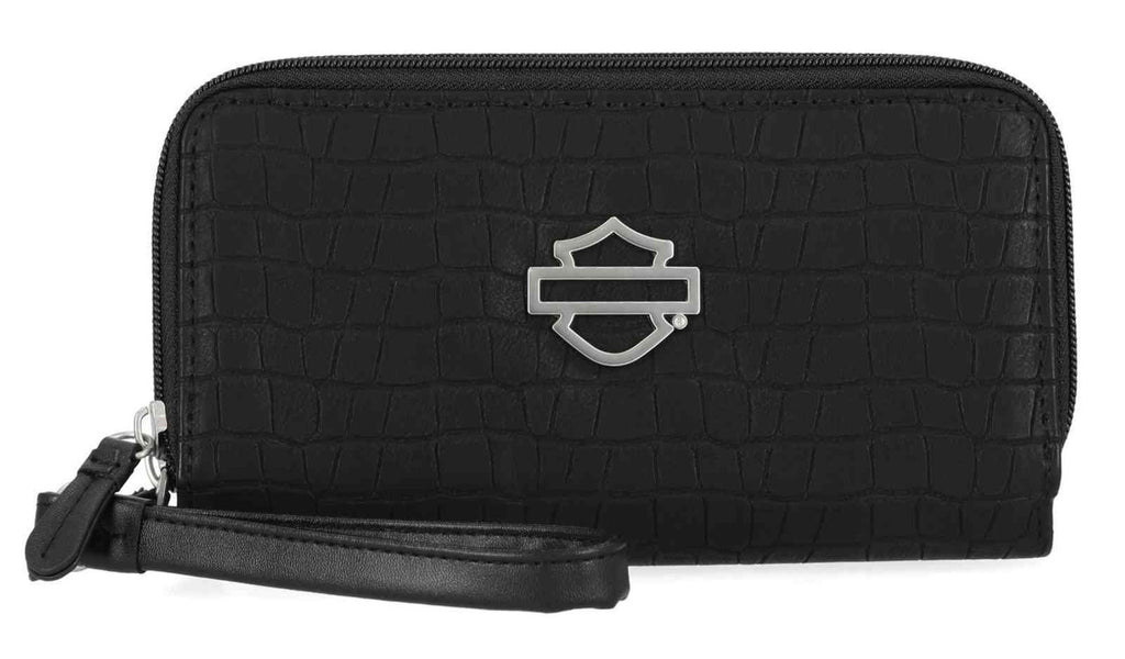 Harley-Davidson® Women's Metal Bar & Shield Croco Zip Around w/ Wristlet - Black