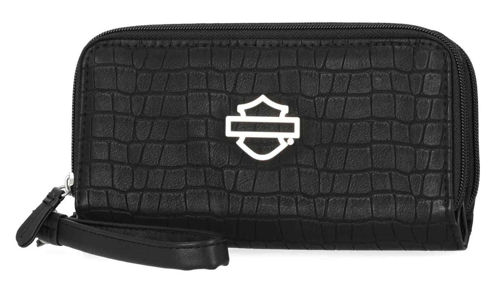 Harley-Davidson® Women's Metal Bar & Shield Croco Zip Around w/ Wristlet - Black